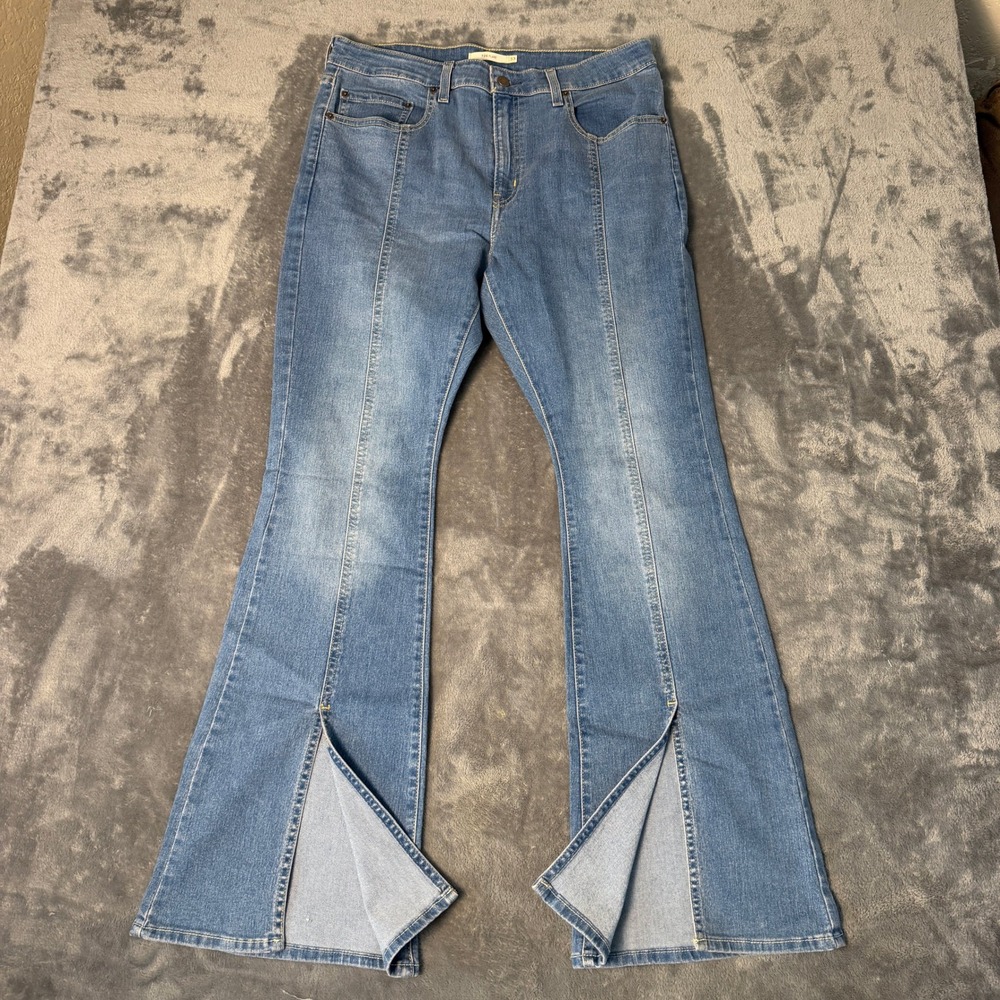 Levis 726 High Rise Womens 33 x 32 Flare Jeans Medium Wash Front Slit Hem Denim